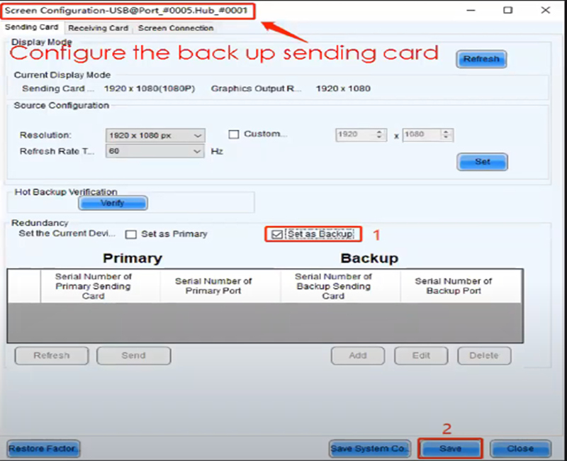 non-cascading backup led display configuration
